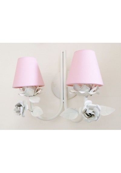 Arandela dupla com rosas de metal duas lâmpadas