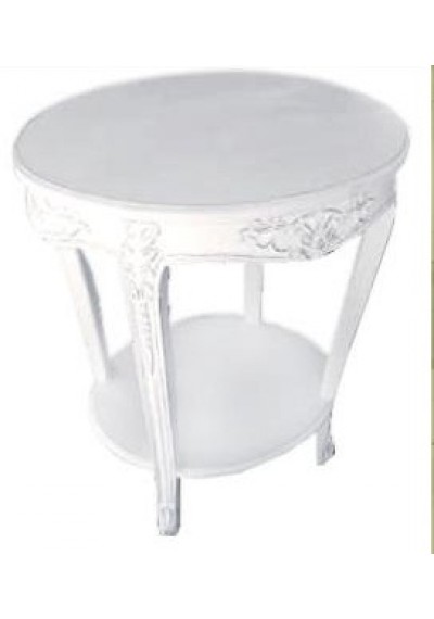 Mesa oval com prateleira com entalhes
