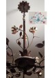 Lustre em ferro turquesa colonial flores 3 lâmpadas 60 diam.