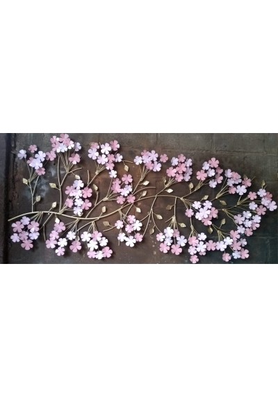 Painel em ferro de parede galho folhas e flores ipê
