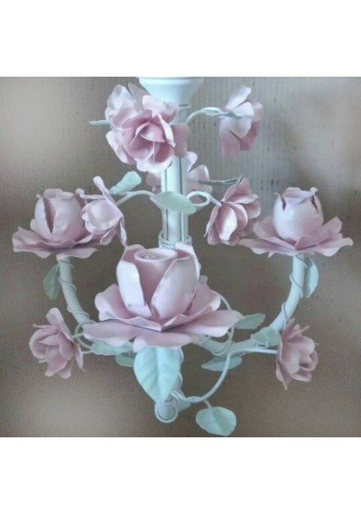 Lustre Provence Petit 3 hastes com flores rosas