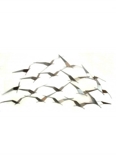 Escultura de parede em ferro revoada de pássaros 