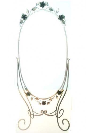 Moldura de espelho oval articulável de chão com flores provençal   