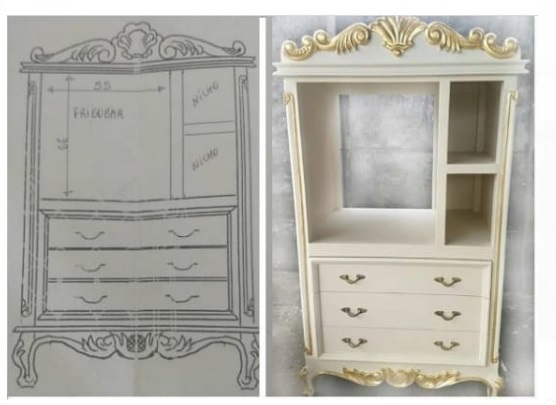 móvel provençal estilo antigo vintage para frigobar